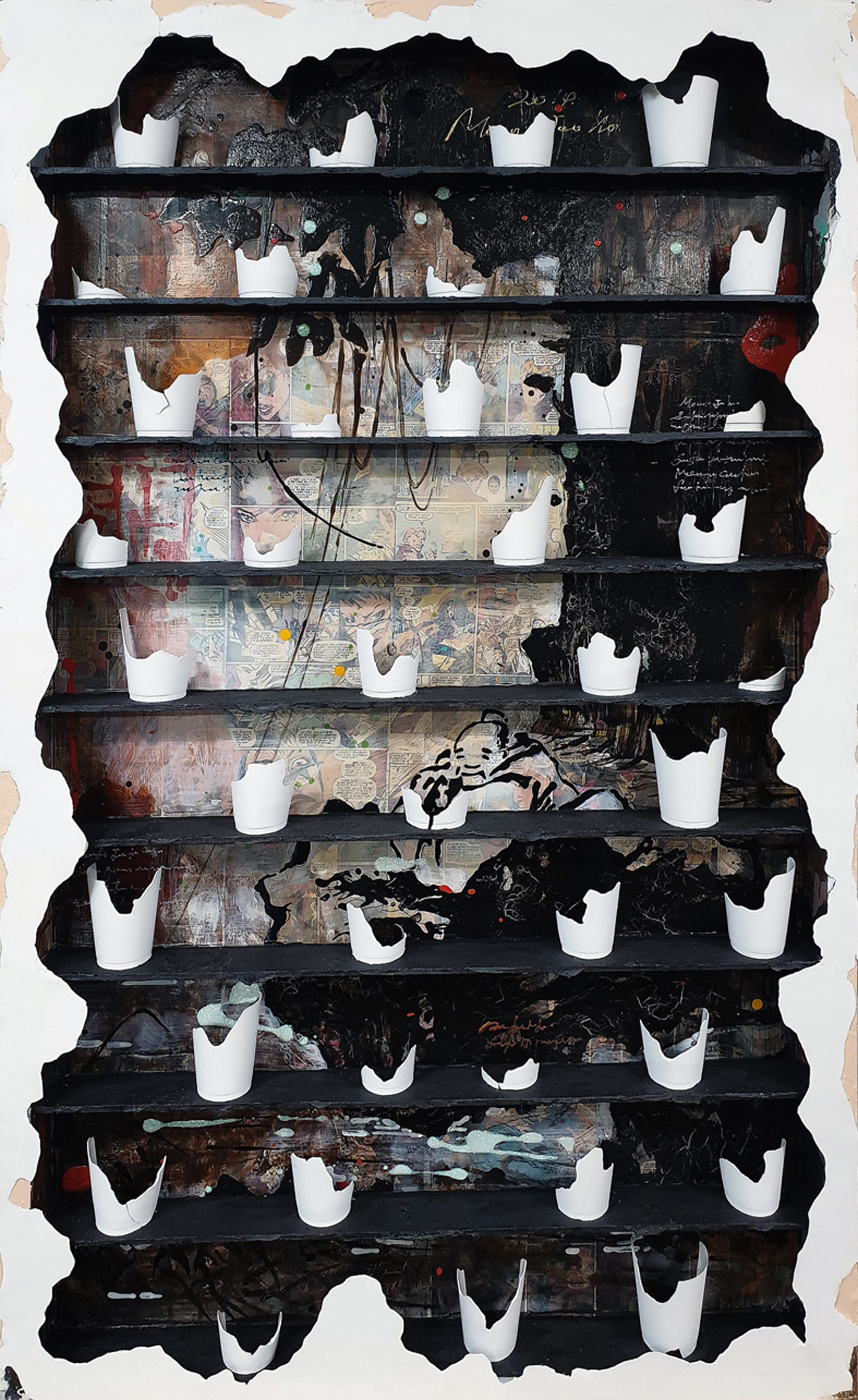 신고사관수도_112x75cm_Mixed media, plaster of cups, on wood box_2019.jpg