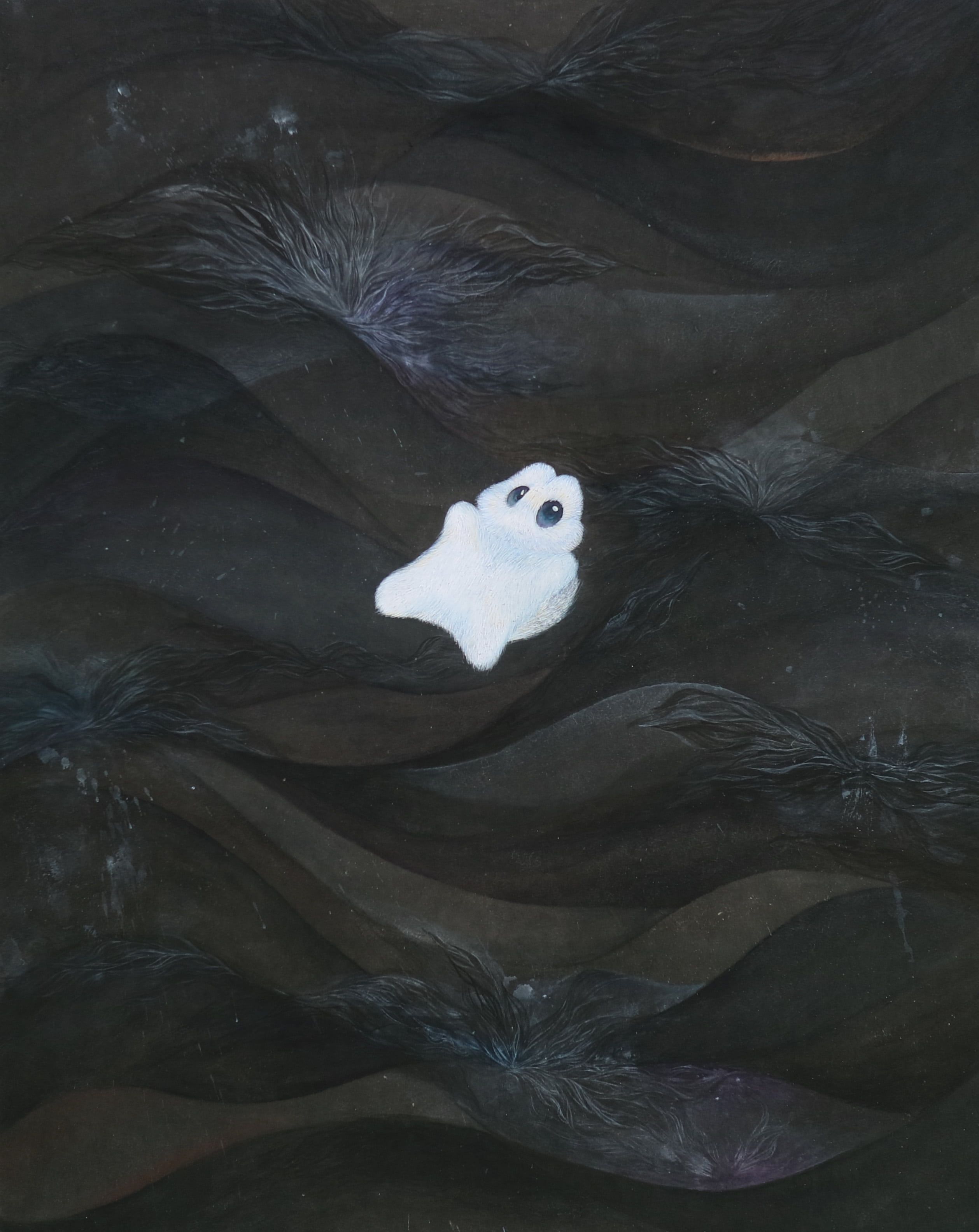 우주를 떠돌며_90.9x72.7cm_장지에 먹과 호분_2020.jpg