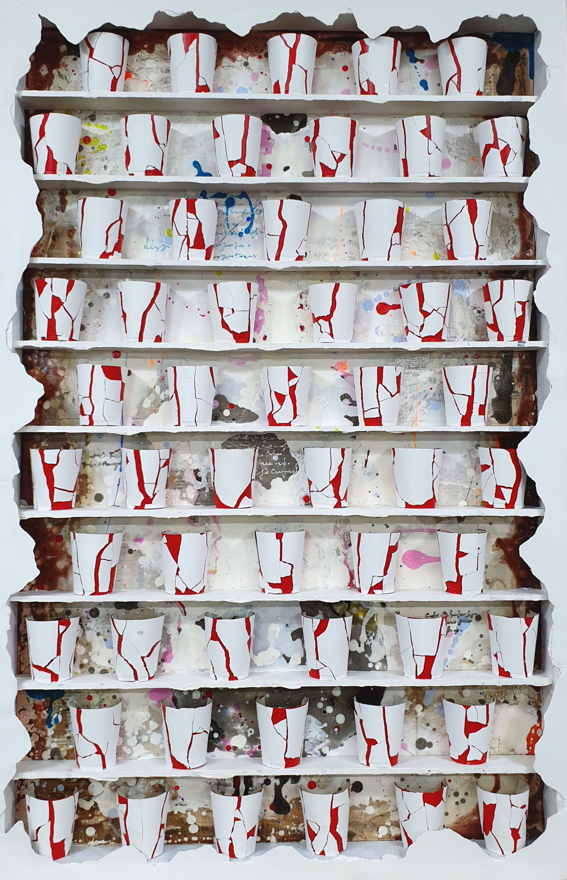 Showcase-red cups_117x76cm_Mixed media, plaster of cups, acrylic on wood box_2020.jpg